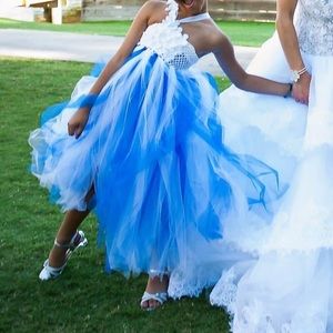 Flower girl tulle formal dress white blue
